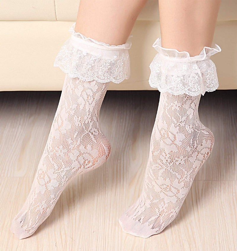 Lovful Women's Lace Anklet Sock with Ruffle, 2 Pairs Set,BlackWhite - Image 3
